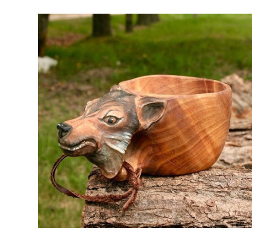 Hand Carved Cup Scandinavian Kuksa Wooden Mug Camping Gear Coffee Cup Kuksa Guksi Kuksa Wild Boar Cups Christmas