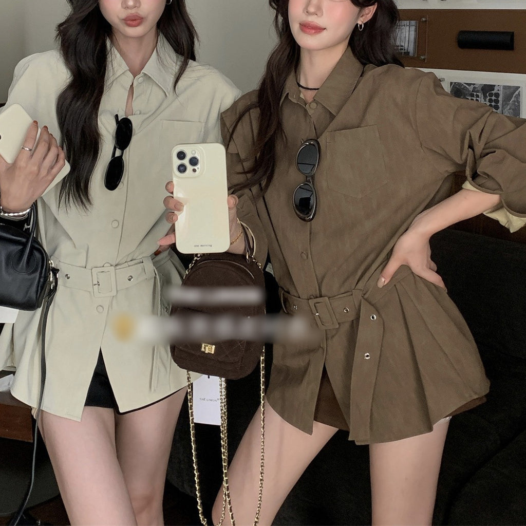 Versatile Fashion Mid-length Waist Trimming Versatile Shirt